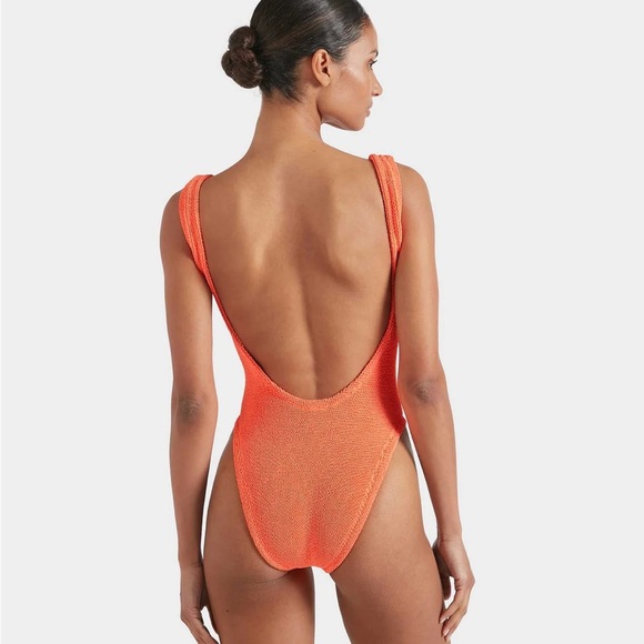 New Hunza G Swimsuit Orange Crinkle Classic Square Neck One Piece Monokini - Picture 5 of 9
